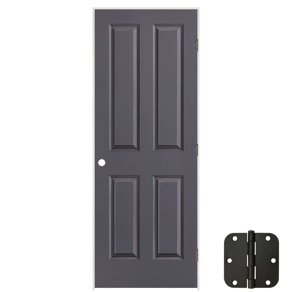 Masonite 24-in x 80-in Slate Solid core 4-panel Left hand Smooth Prefinished Molded composite Flat Jamb Single Prehung Interior Door with