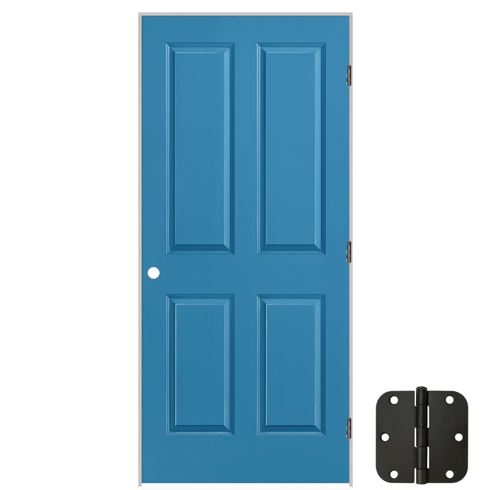 Masonite 36-in x 80-in Blue Heron Solid core 4-panel Left hand Smooth Prefinished Molded composite Flat Jamb Single Prehung Interior Door with