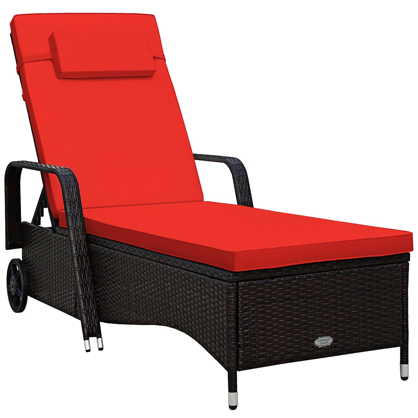 Costway Set of 2 Rattan Black Rattan Frame C-spring Chaise lounge Chair with Red Cushioned Seat