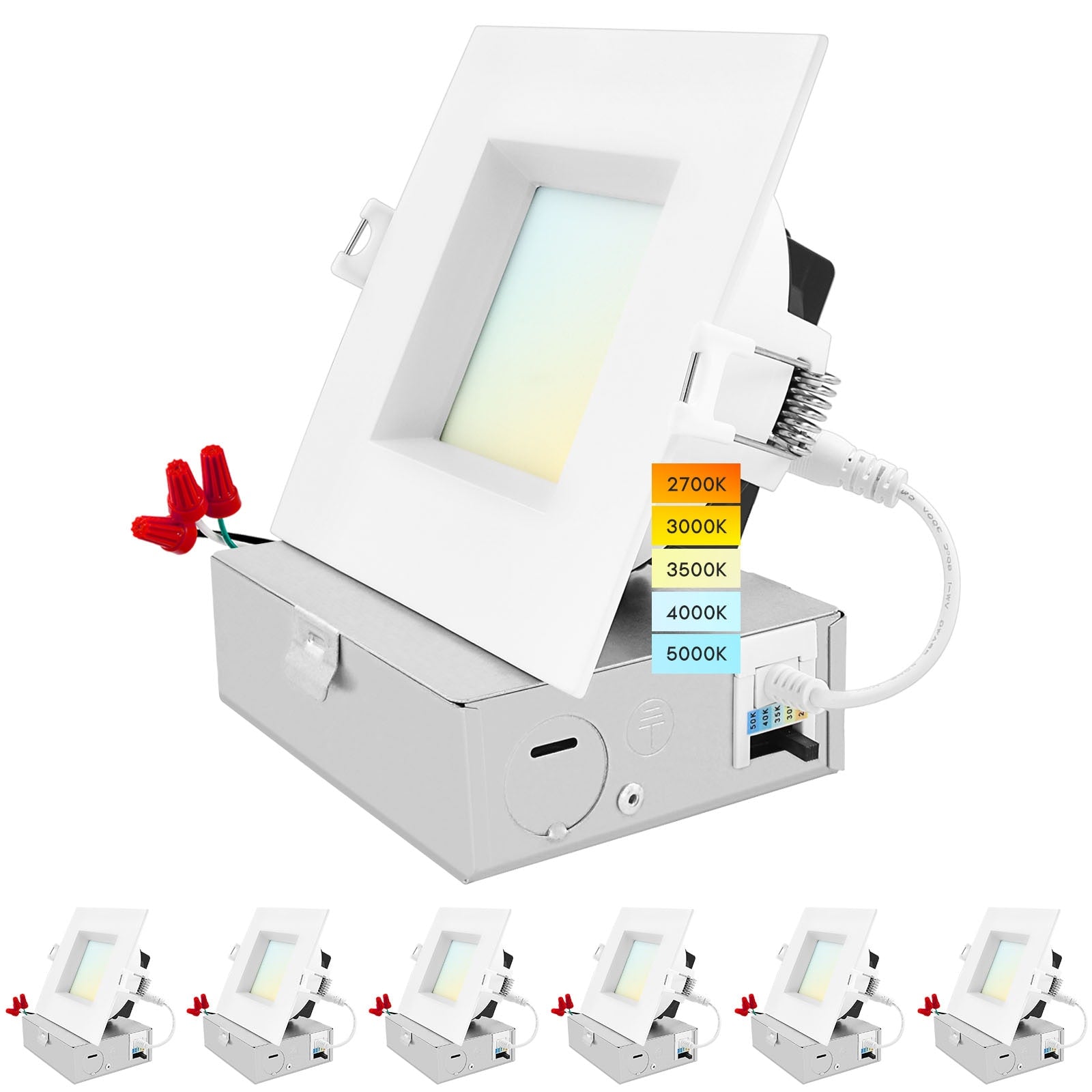 Luxrite White 4-in 1300 -Lumens Switchable white Square Dimmable LED Canless Wet rated Recessed Downlight 6 -Pack