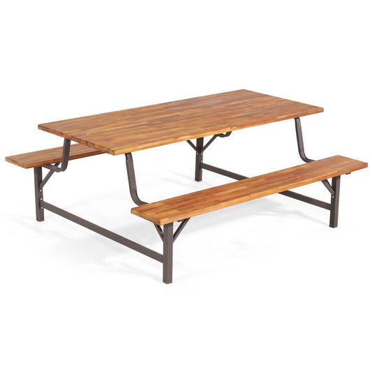 WELLFOR 71-in Brown wood Rectangle Picnic Table