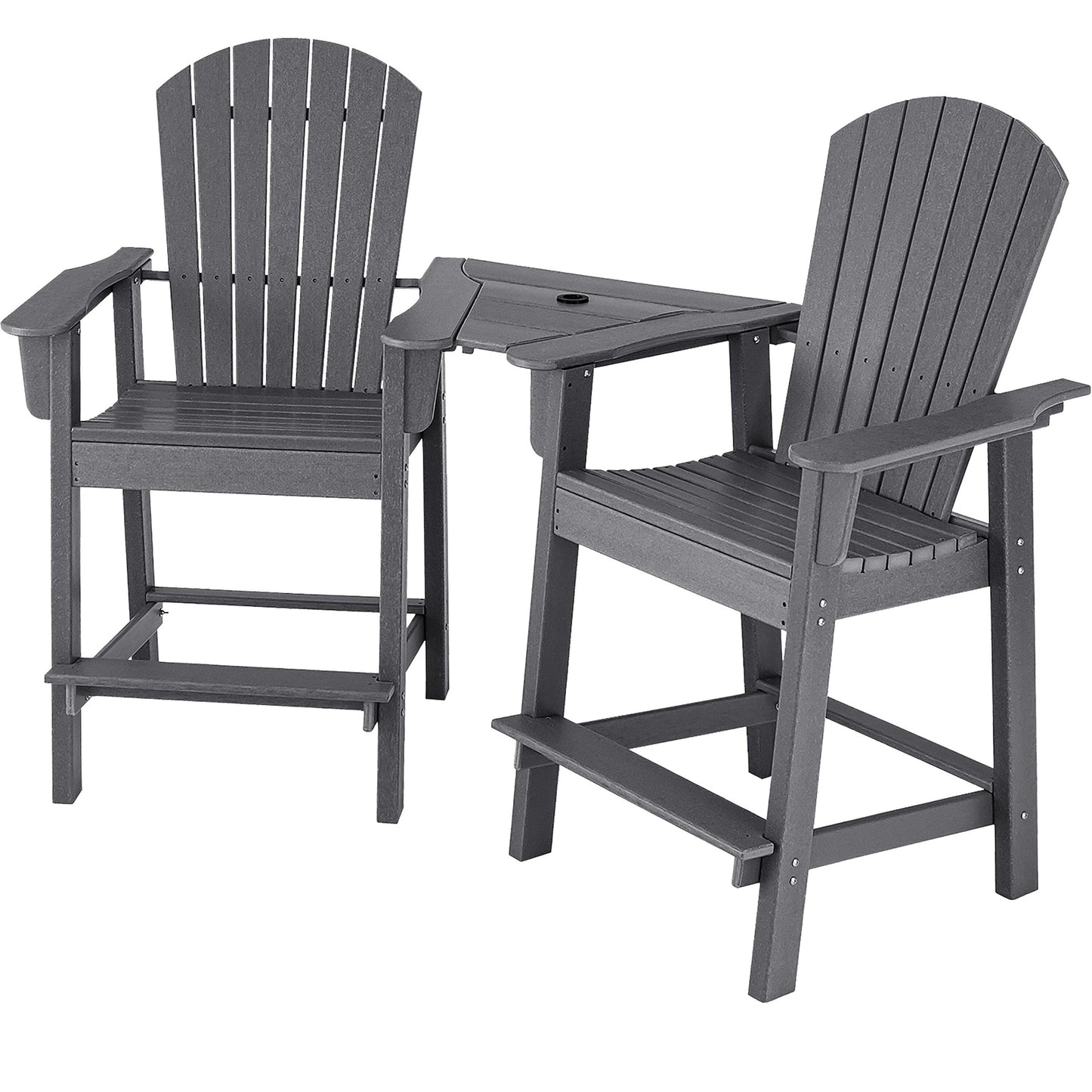 Costway Set of 2 Gray HDPE Frame Stationary Bar Stool Chair with Solid Seat