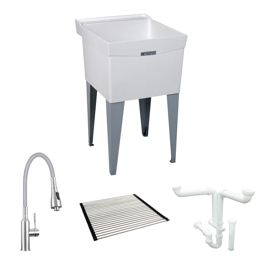 Mustee 20-in x 24-in 1 -Basin White Freestanding Laundry sink with Drain with Faucet