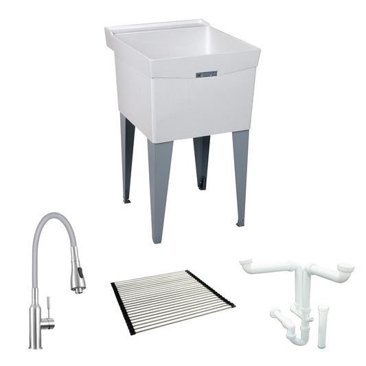 Mustee 20-in x 24-in 1 -Basin White Freestanding Laundry sink with Drain with Faucet