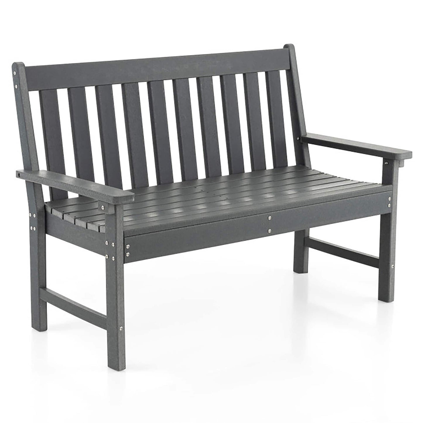 Forclover 52 Inch All-Weather HDPE Outdoor Bench with Backrest and Armrests 52-in W x 36-in H Gray Plastic Love seat Bench