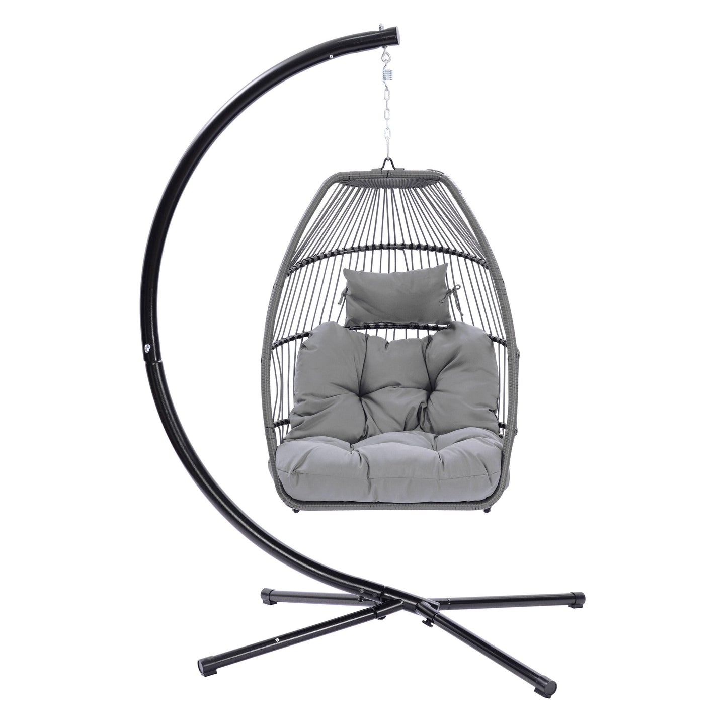 Maocao Hoom Rattan Black Steel Frame Stationary Egg Chair with Gray Woven Seat