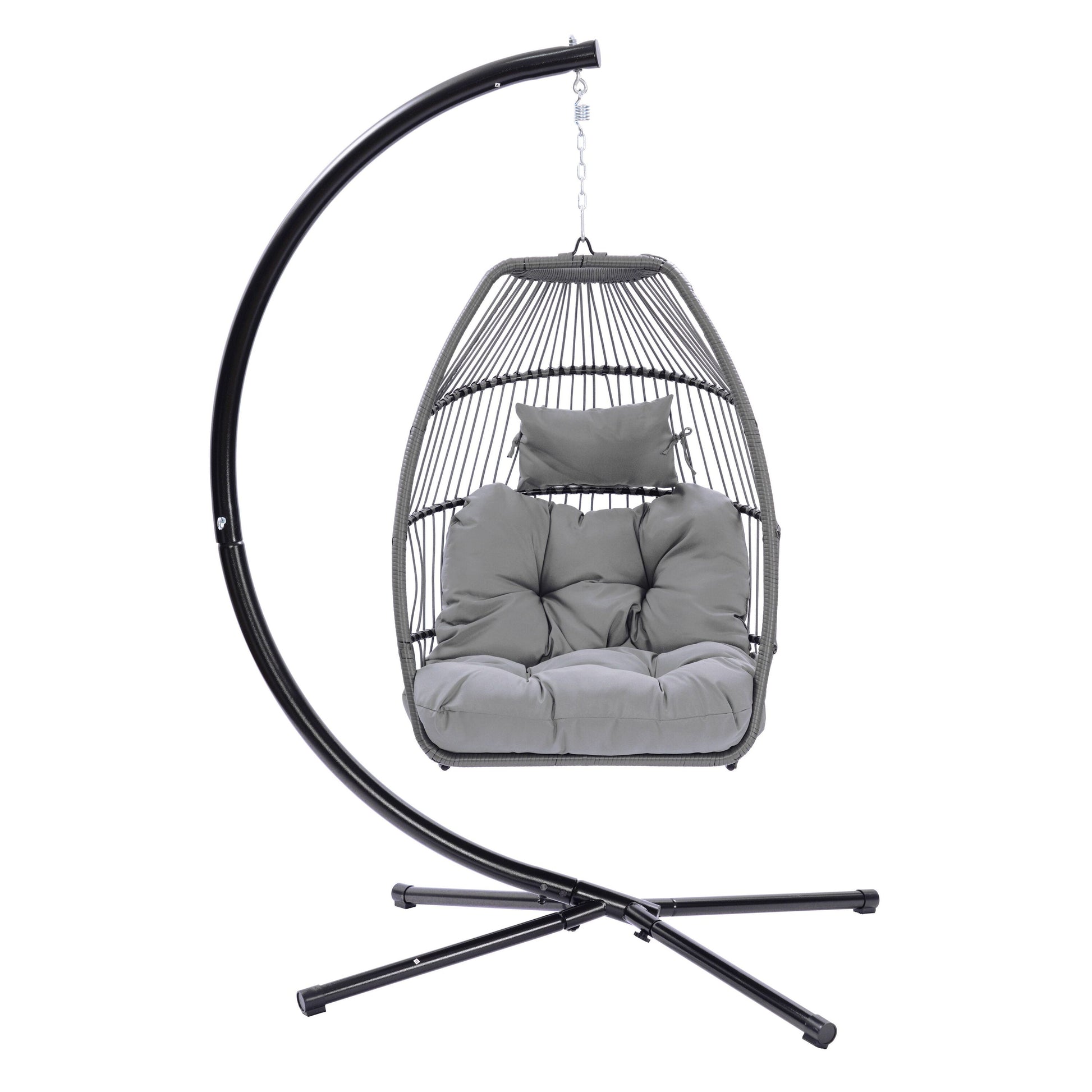 Maocao Hoom Rattan Black Steel Frame Stationary Egg Chair with Gray Woven Seat