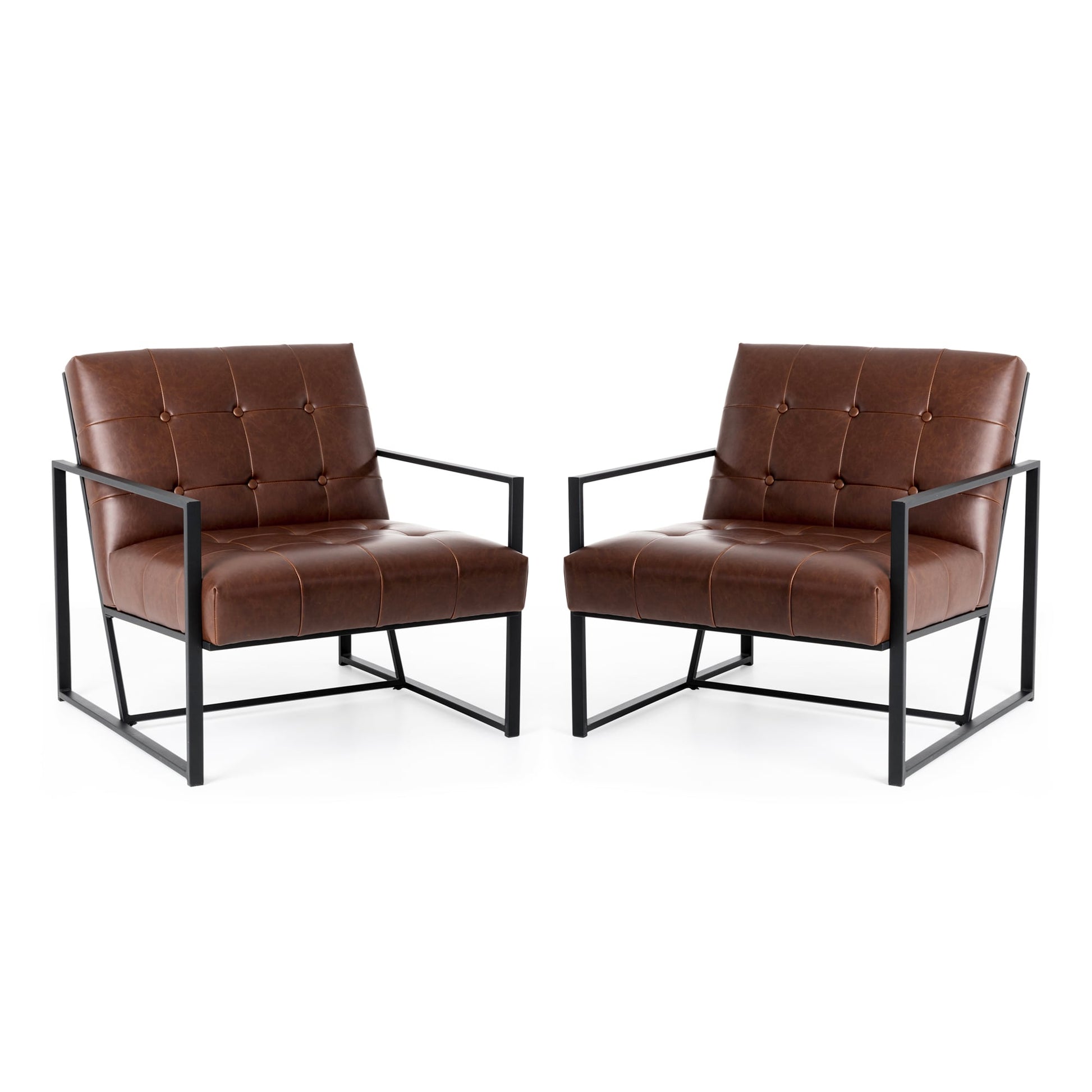 Glitzhome Mid Century 2 -Pack 26-in W Modern Brown Faux leather Accent Armchair