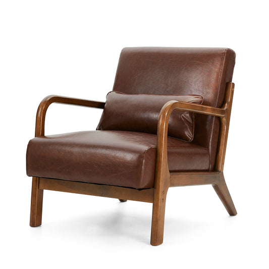 Glitzhome 33.75-in W Casual Brown Faux leather Accent Armchair