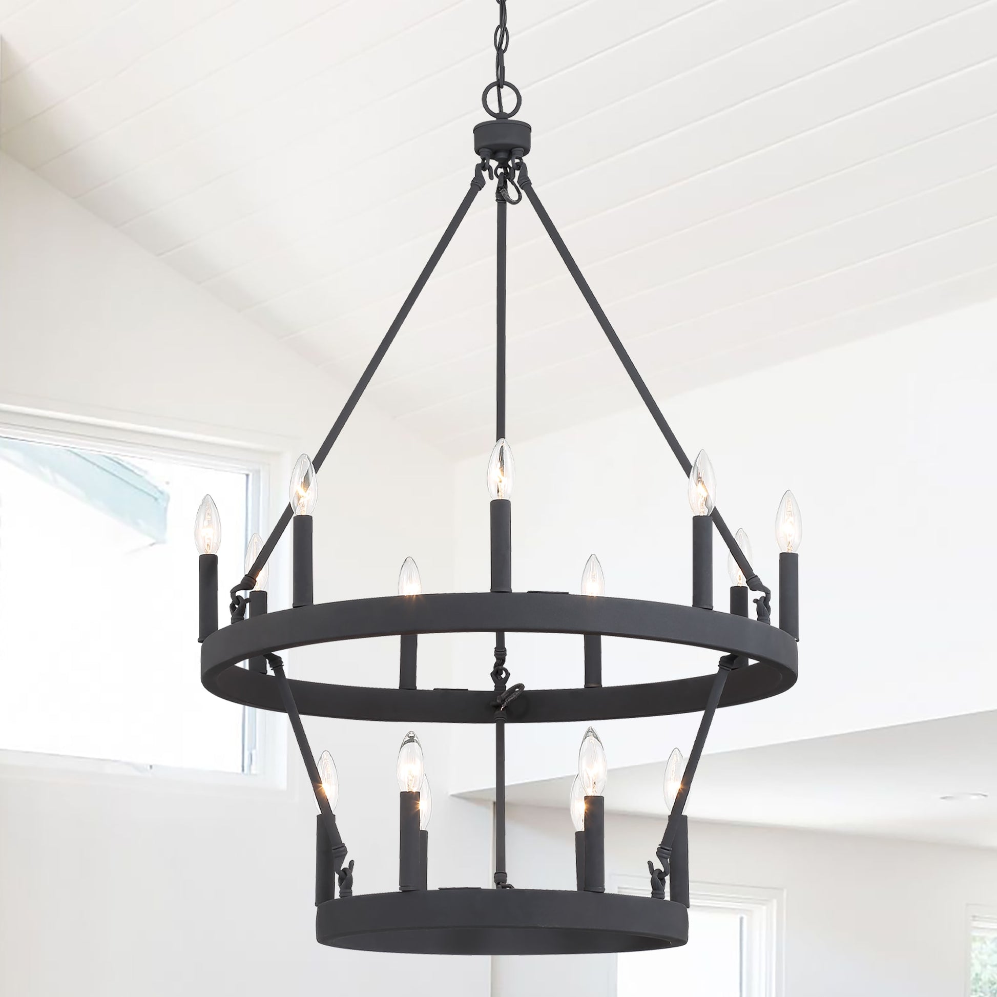 ACROMA Lompoc 15 -Light Matte Black Indoor Bare bulb Metal Metal Chandelier