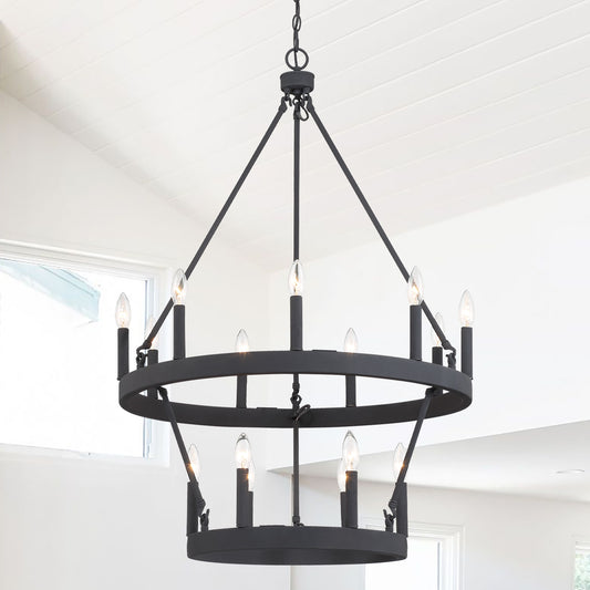 ACROMA Lompoc 15 -Light Matte Black Indoor Bare bulb Metal Metal Chandelier