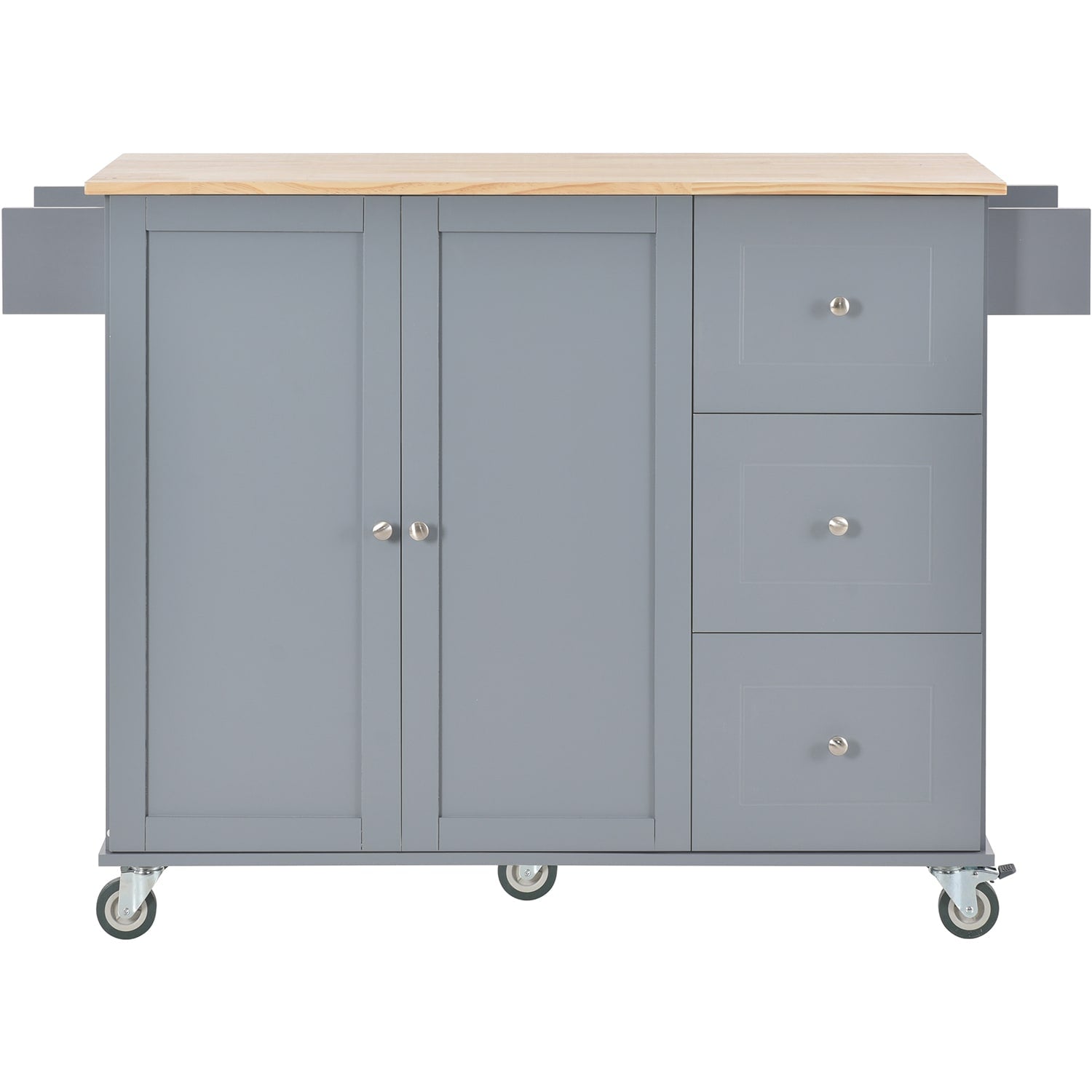 Bybafun Gray MDF Base with Wood Wood Top Rolling Kitchen Cart ( 29.5-in x 52.76-in x 36.81-in )