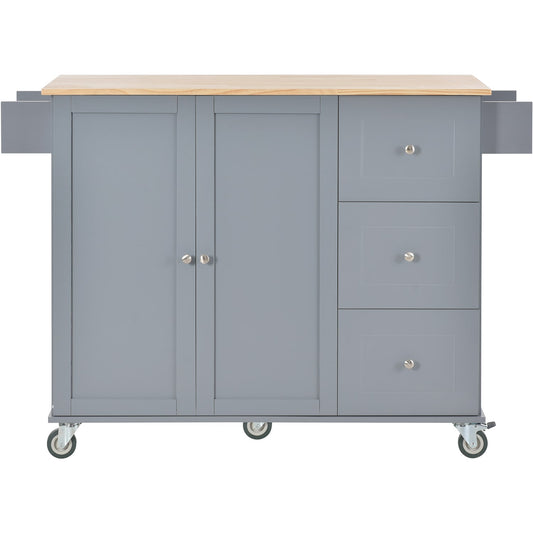 Bybafun Gray MDF Base with Wood Wood Top Rolling Kitchen Cart ( 29.5-in x 52.76-in x 36.81-in )