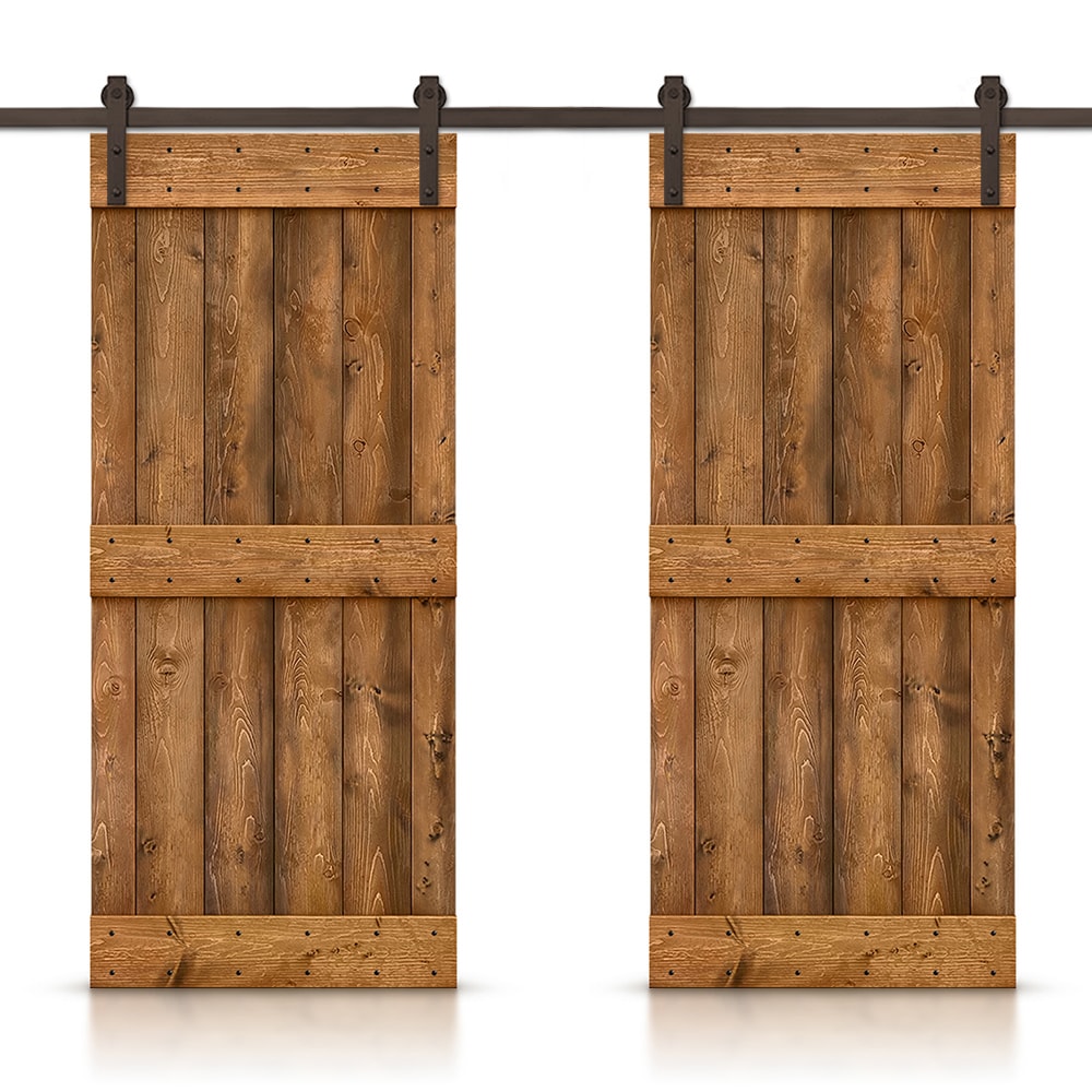 CALHOME 76-in x 84-in Walnut Pine Wood Solid core Double Barn Door (Hardware Included)
