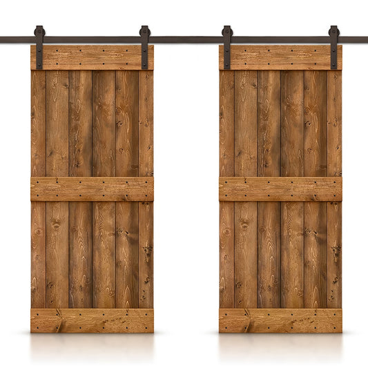 CALHOME 76-in x 84-in Walnut Pine Wood Solid core Double Barn Door (Hardware Included)