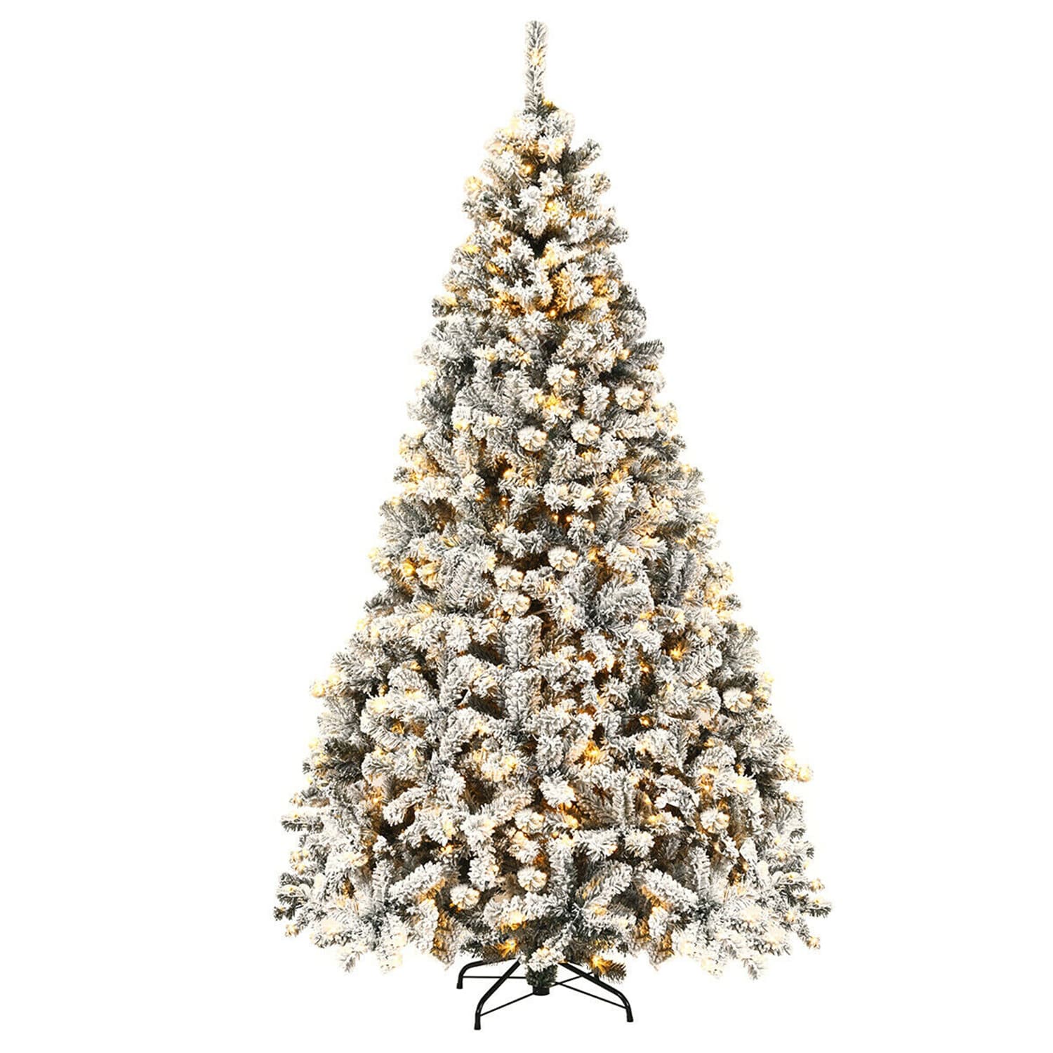 WELLFOR 7.5-ft Pre-lit Flocked Artificial Christmas Tree with White LED Lights