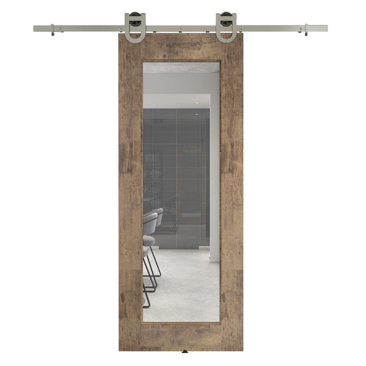 RELIABILT 33-in x 84-in Natural Unfinished Mirrored glass Pine Wood Solid core Single Barn Door (Hardware Not Included)