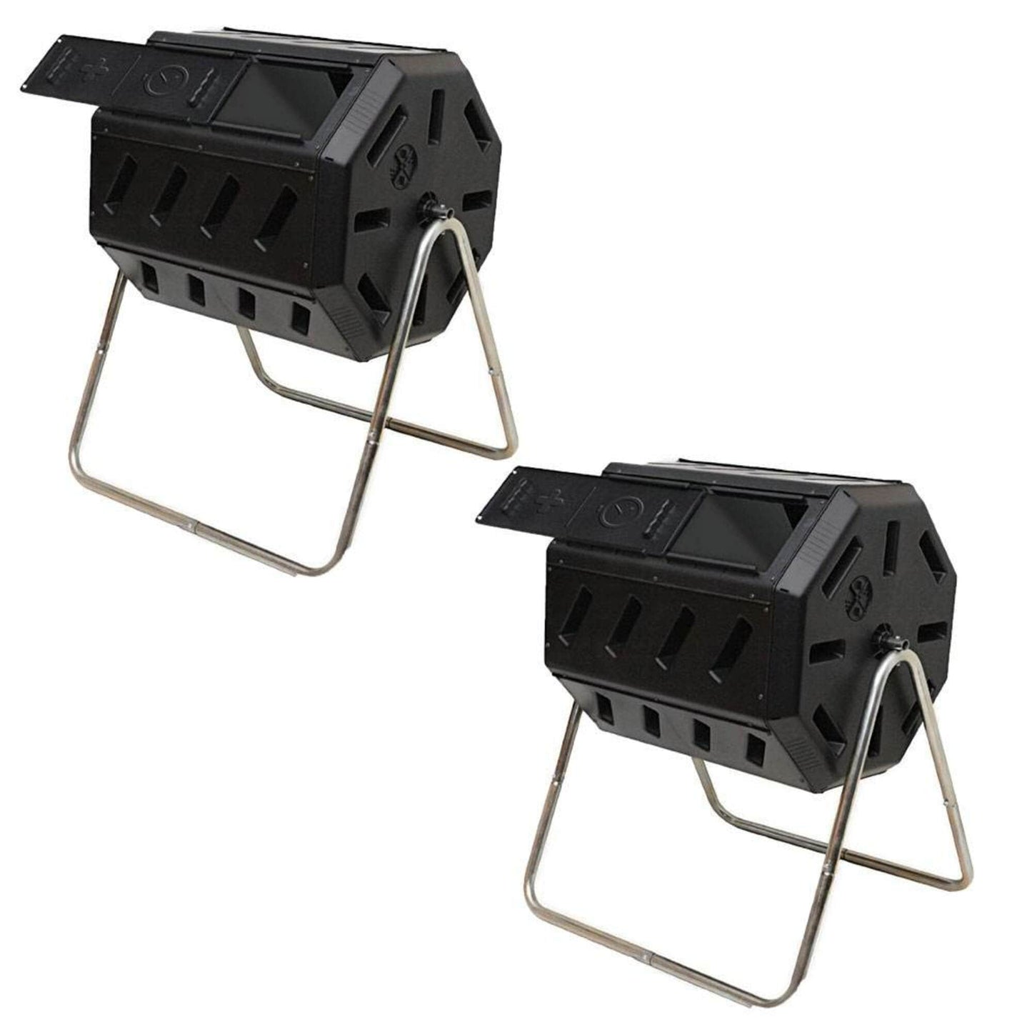 FCMP Outdoor Set of 2 Black 37-Gallon Dual-Chamber Tumbler Composters, Snap Lid, Outdoor Use, Assembly Required 114303