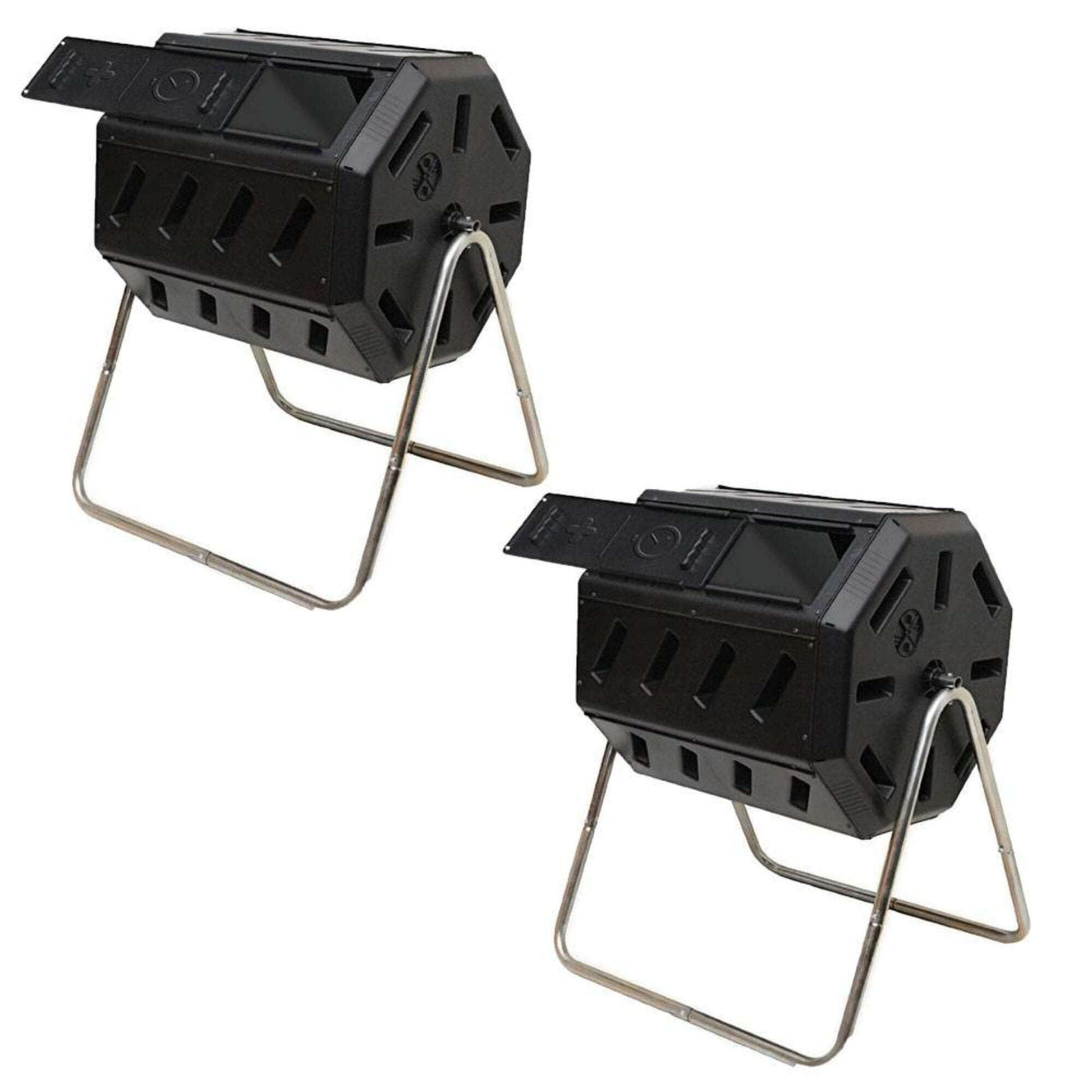 FCMP Outdoor Set of 2 Black 37-Gallon Dual-Chamber Tumbler Composters, Snap Lid, Outdoor Use, Assembly Required 114303