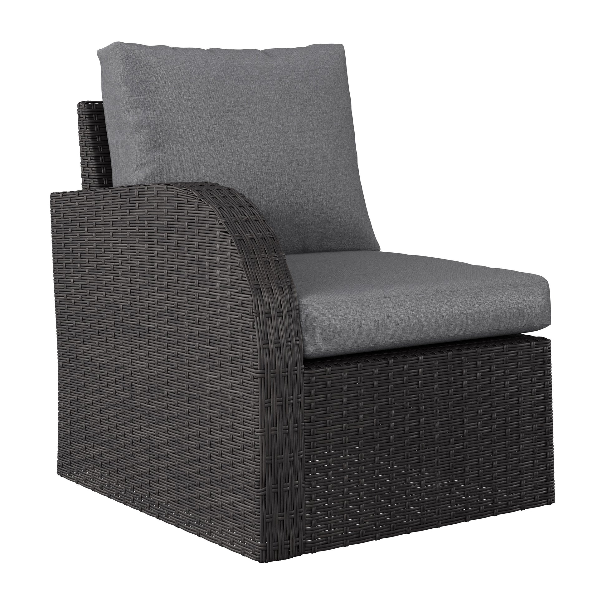 CorLiving Brisbane Rattan Distressed Charcoal Gray Steel Frame Stationary Conversation Chair with Gray Cushioned Seat