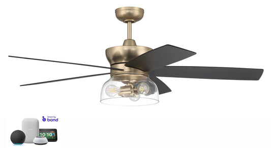 Craftmade Gibson 52-in Satin Brass with Flat Black Blades Smart Ceiling Fan With Light 5 -Blade