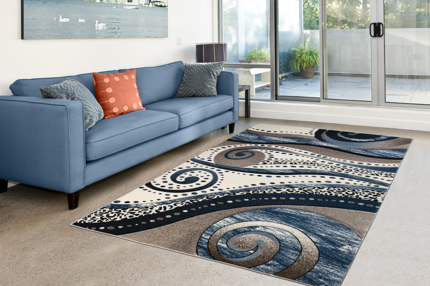 MDA Rugs Rhodes 6 x 9 (ft) Polypropylene Blue Rectangular Indoor Abstract Area rug