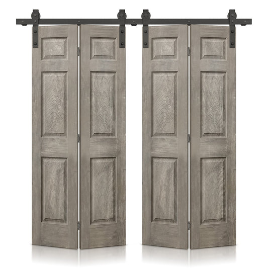 CALHOME 72-in x 84-in Vintage Gray Stained Mirror/Panel MDF Hollow core Double bifold Barn Door (Hardware Included)