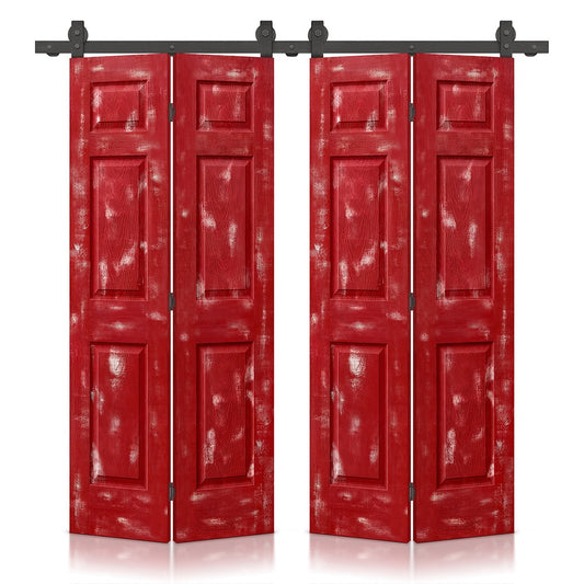 CALHOME 48-in x 80-in Vintage Red MDF Hollow core Double Barn Door (Hardware Included)