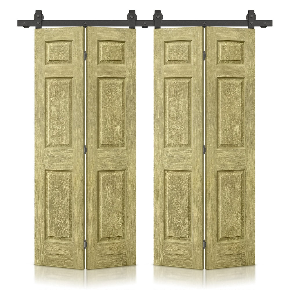 CALHOME 72-in x 84-in Antique Gold Stained Mirror/Panel MDF Hollow core Double bifold Barn Door (Hardware Included)