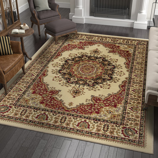 Tayse Sensation 9 x 12 (ft) Loomed Polypropylene Beige/Ivory Rectangular Indoor Floral/Botanical Oriental Spot Clean Only Pet Friendly Area rug
