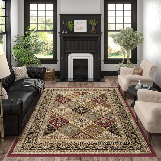 Tayse Sensation 8 x 10 (ft) Loomed Polypropylene Red Rectangular Indoor Border Oriental Spot Clean Only Pet Friendly Area rug
