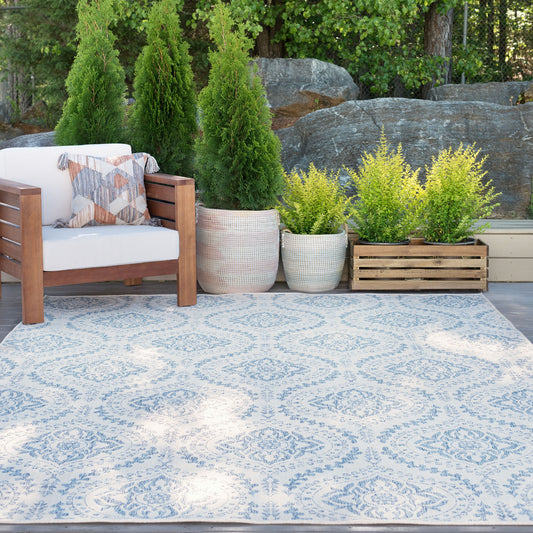 Tayse Denver 8 x 10 (ft) Loomed Polypropylene Cream Rectangular Indoor/Outdoor Spot Clean Only Pet Friendly Area rug