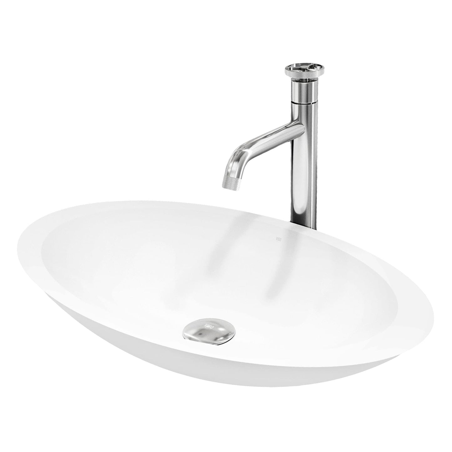 VIGO Wisteria Concrete 23-in Vessel Oval Modern White Bathroom Sink with Faucet Included with Drain Included