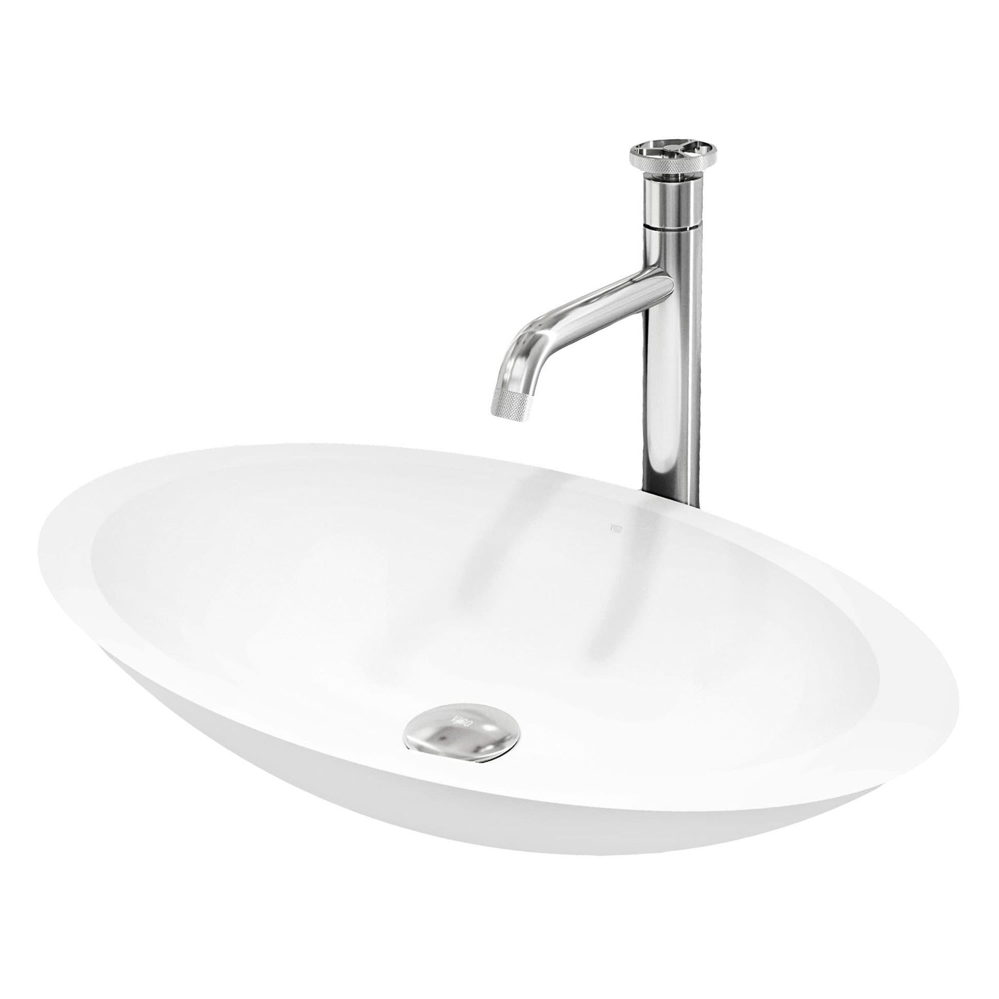 VIGO Wisteria Concrete 23-in Vessel Oval Modern White Bathroom Sink with Faucet Included with Drain Included