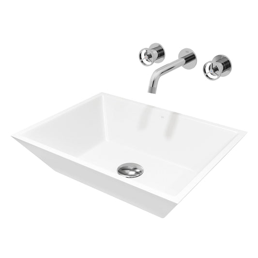 VIGO Vinca Concrete 18 Vessel Rectangular Modern White Bathroom Sink with Faucet Included with Drain Included