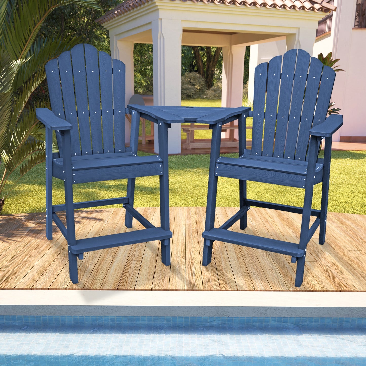 Clihome Patio Furniture Set Set of 2 Navy blue Plastic Frame Stationary Counter-height Chair with Slat Seat