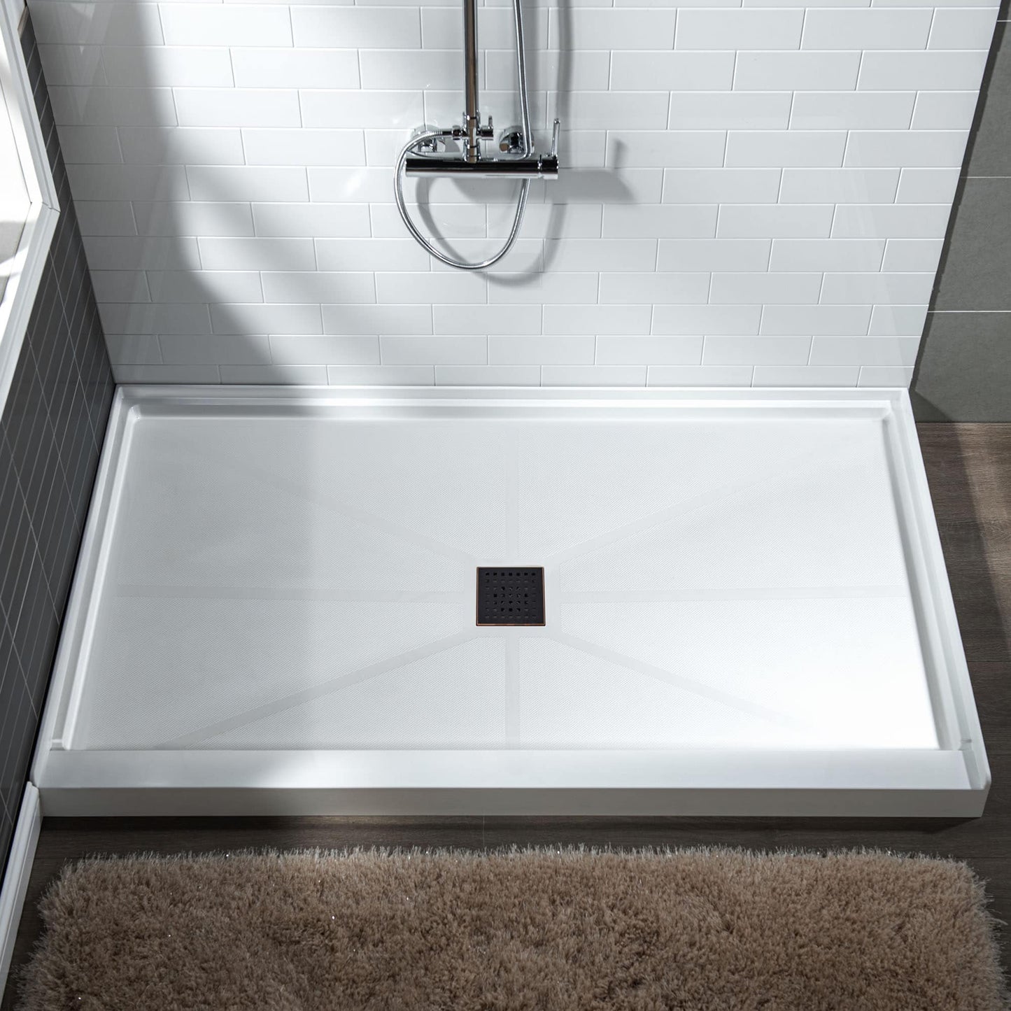 Woodbridge 36-in W x 60-in L Center White with Oil Rubbed Bronze Cover Single Threshold Rectangle Shower Pan Base with 2-in H Threshold