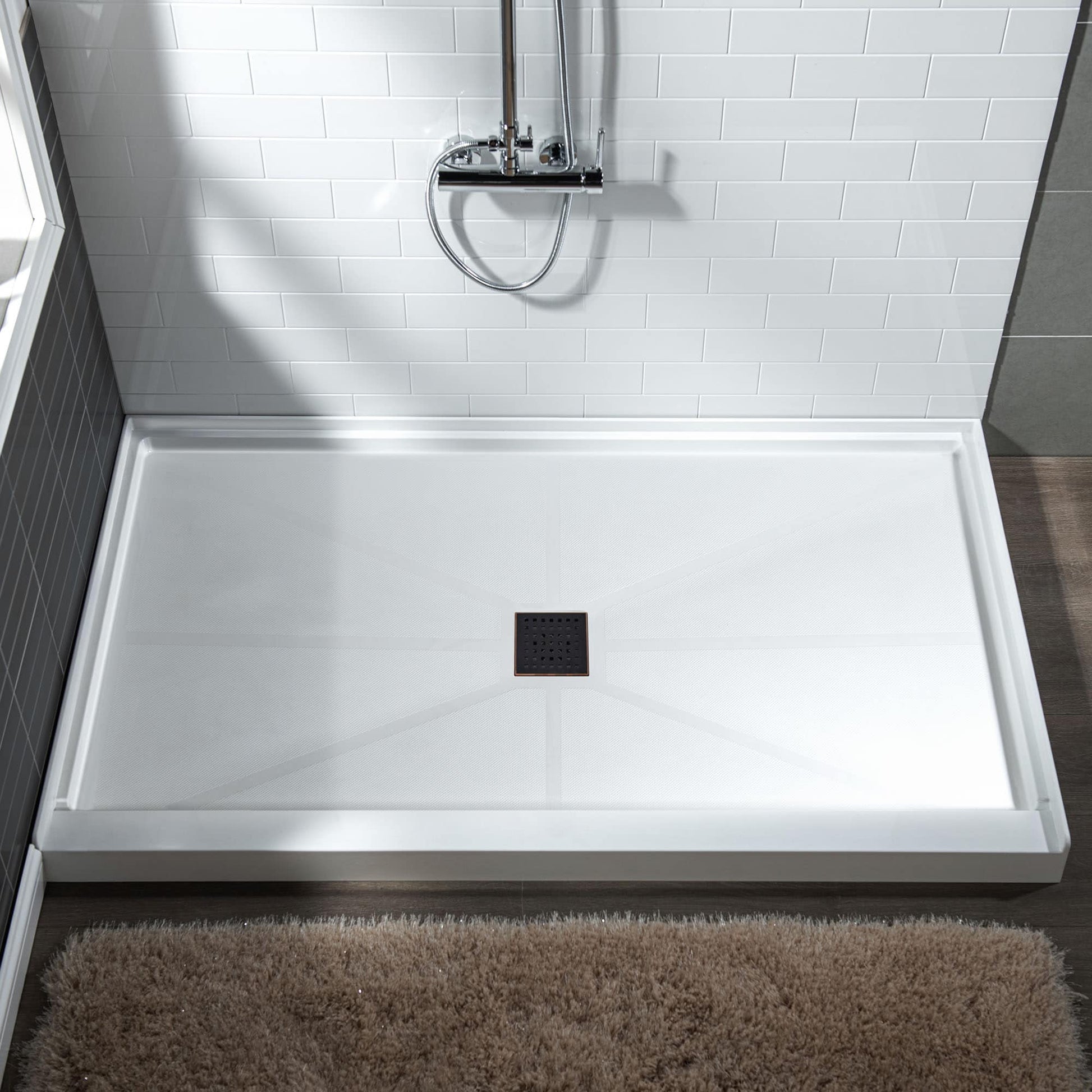 Woodbridge 36-in W x 60-in L Center White with Oil Rubbed Bronze Cover Single Threshold Rectangle Shower Pan Base with 2-in H Threshold
