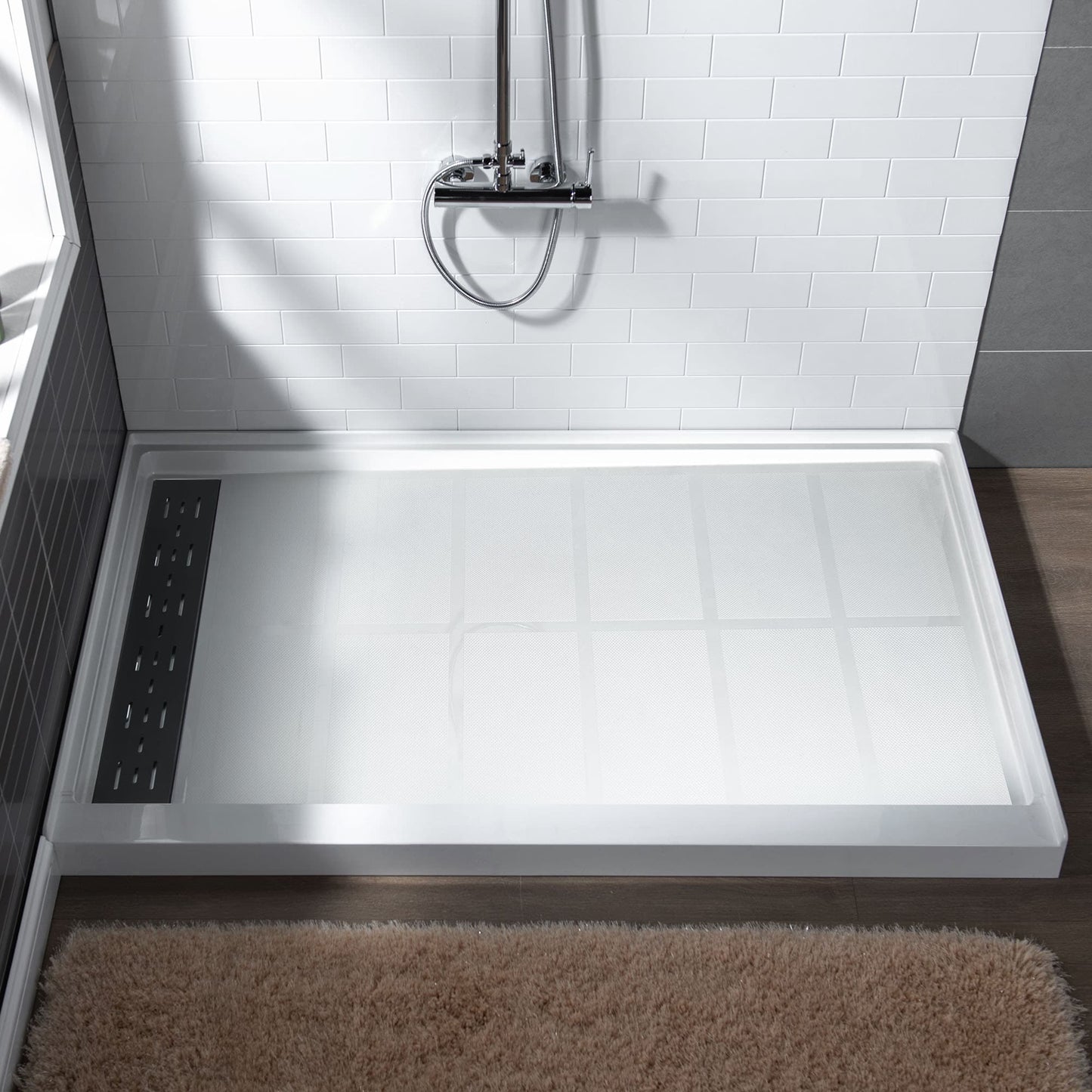Woodbridge 36-in W x 48-in L Left White with Matte Black Cover Single Threshold Rectangle Shower Pan Base with 2-in H Threshold