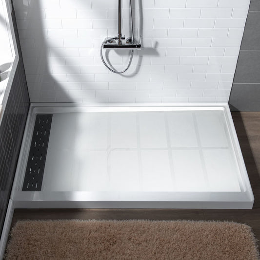 Woodbridge 36-in W x 48-in L Left White with Matte Black Cover Single Threshold Rectangle Shower Pan Base with 2-in H Threshold