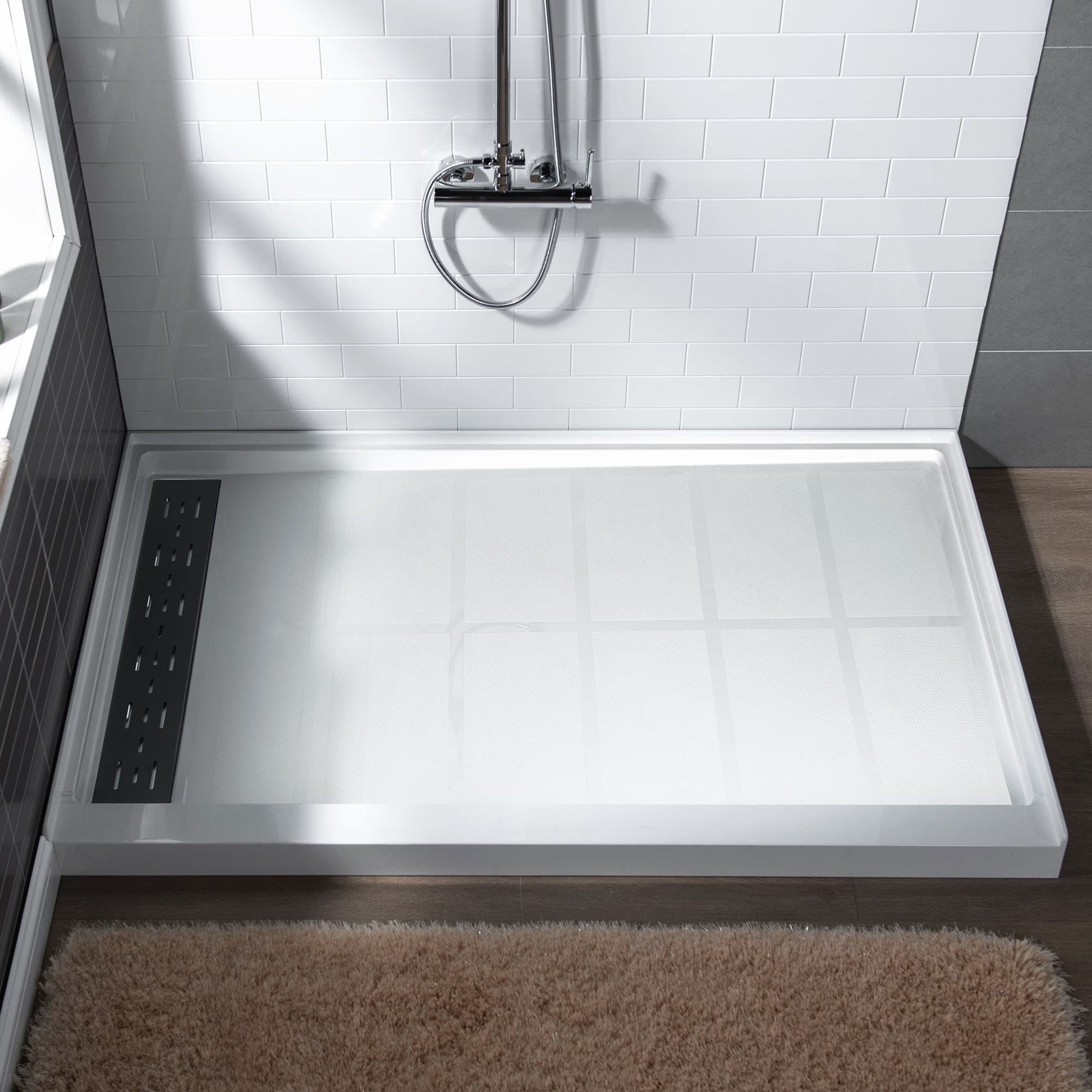 Woodbridge 30-in W x 60-in L Left White with Matte Black Cover Single Threshold Rectangle Shower Pan Base with 2-in H Threshold