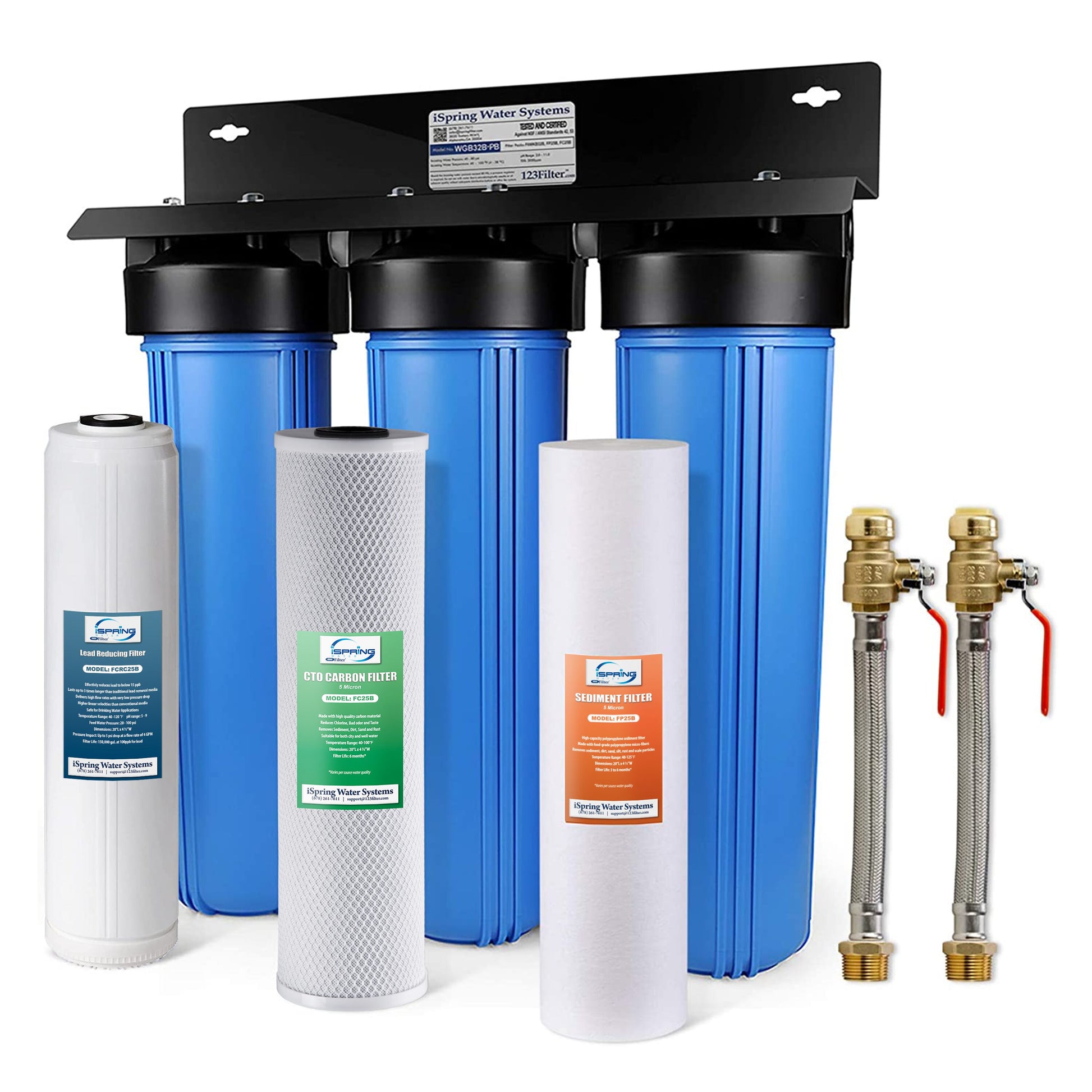 iSpring Lead Reducing, Carbon, Sediment with Ball Valve Whole House Water Filtration System Triple-Stage 15-GPM 5 Micron