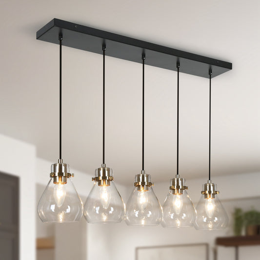 Uolfin 5 -Light 30-in Copper and Black in Bell Jar Modern/contemporary Clear glass Glass Linear Large Indoor Hanging Kitchen Island Light