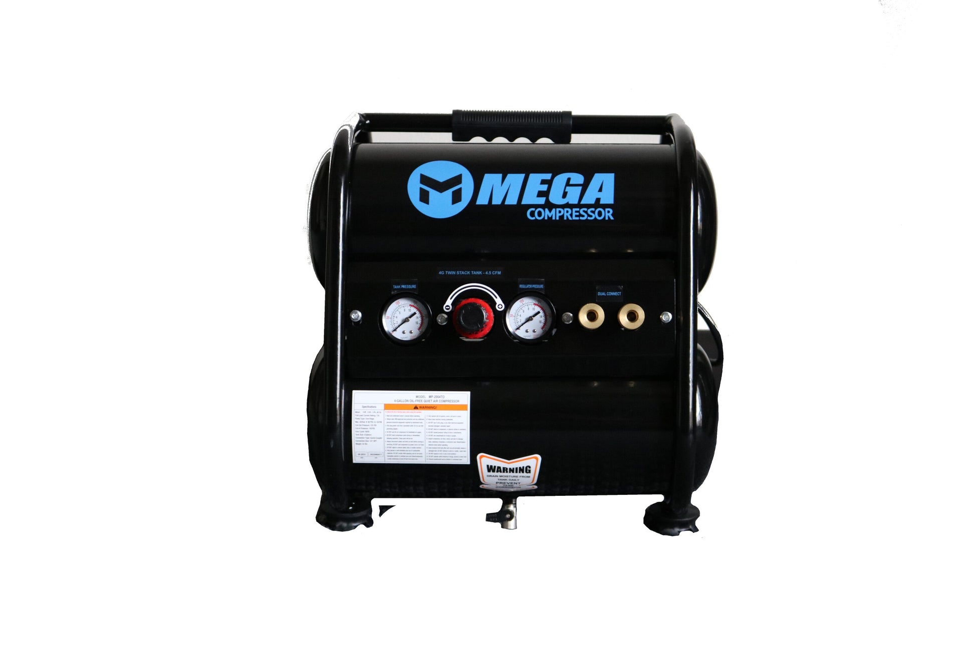 MEGA Compressor 4-Gallon Portable Electric 135 PSI Twin Stack Air Compressor MP-2004TO