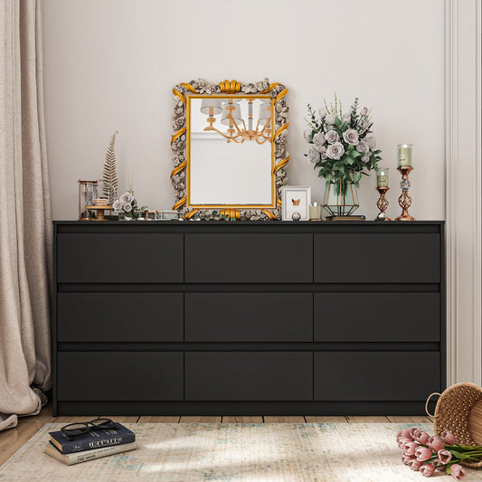 FUFU&GAGA Black 9 -Drawer 63.0-in Standard dresser