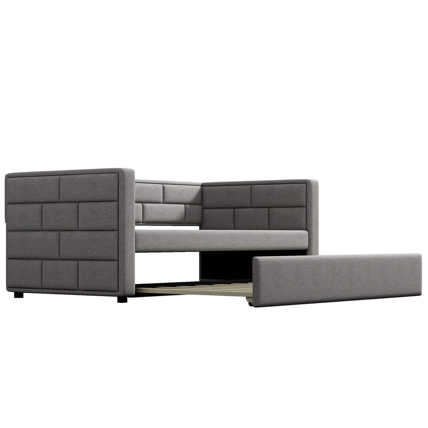 Qualler Twin Gray Tufted Daybed with Headboard