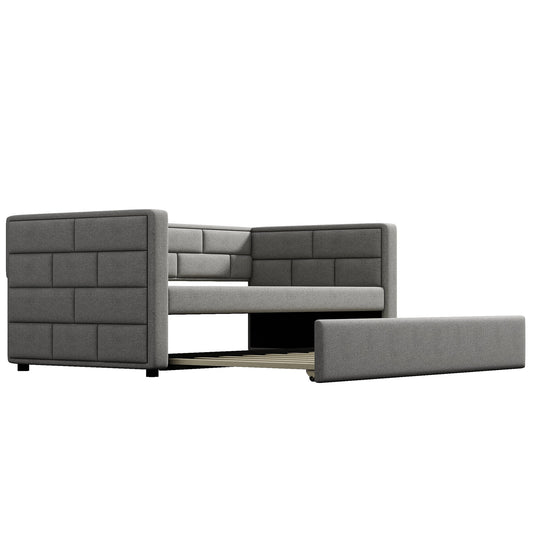 Qualler Twin Gray Tufted Daybed with Headboard