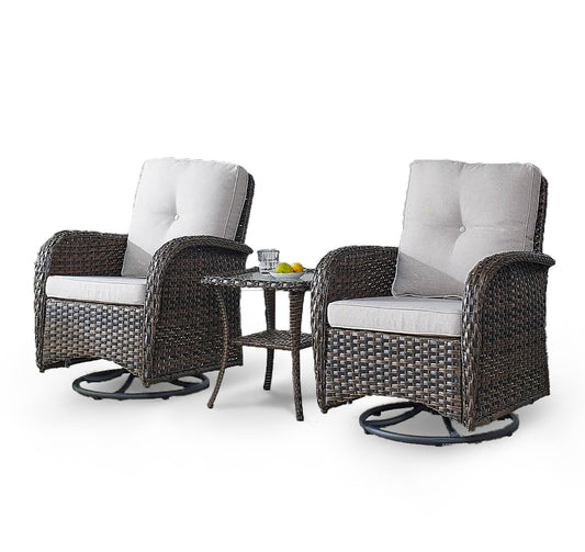 Rilyson New Juno Set of 2 Wicker Brown Steel Frame Swivel glider Rocking Chair with Multiple colors/finishes Beige Cushioned Seat