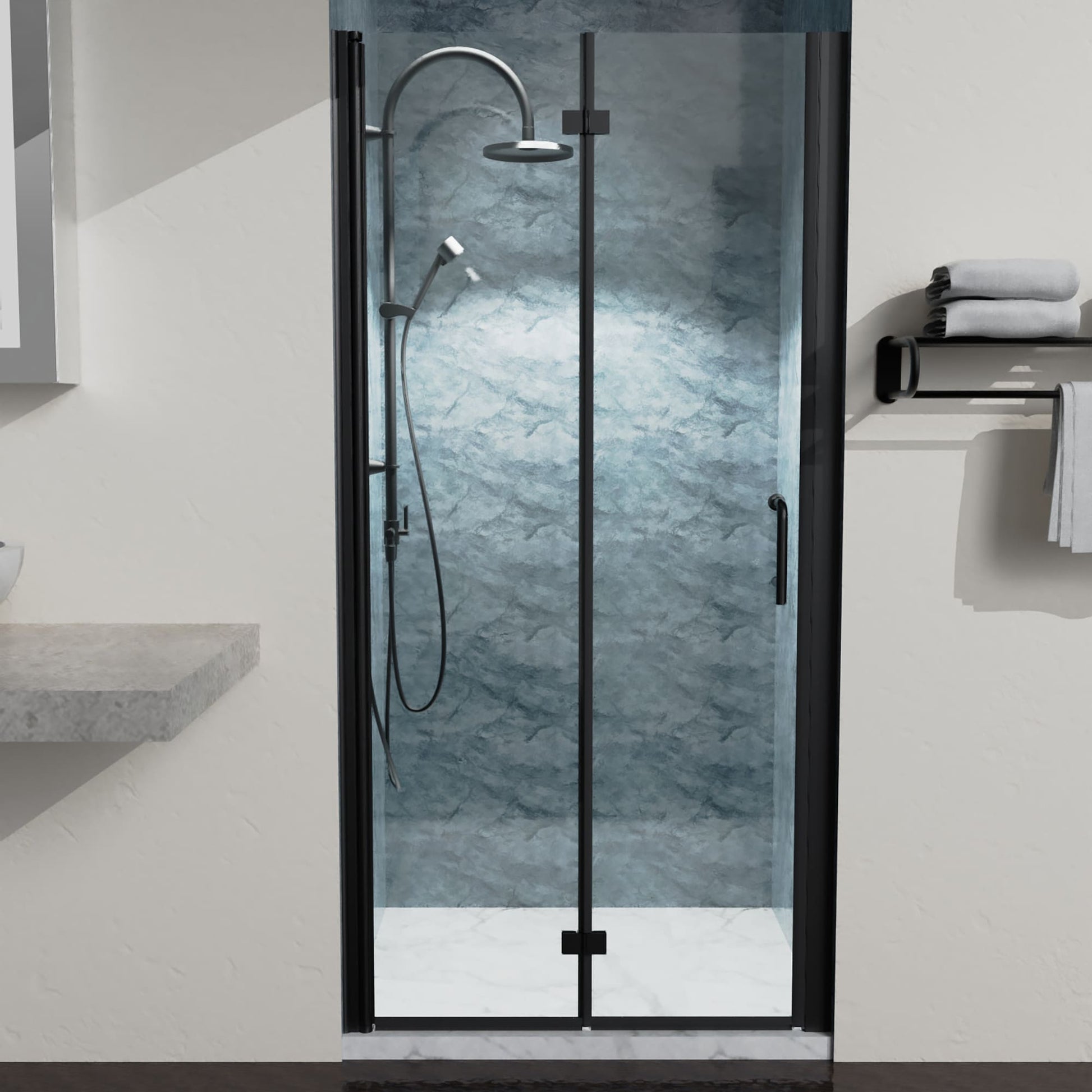 Lordear Matte Black 36-in to 37-3/8-in W x 72-in H Frameless Clear Glass Bifold Shower door