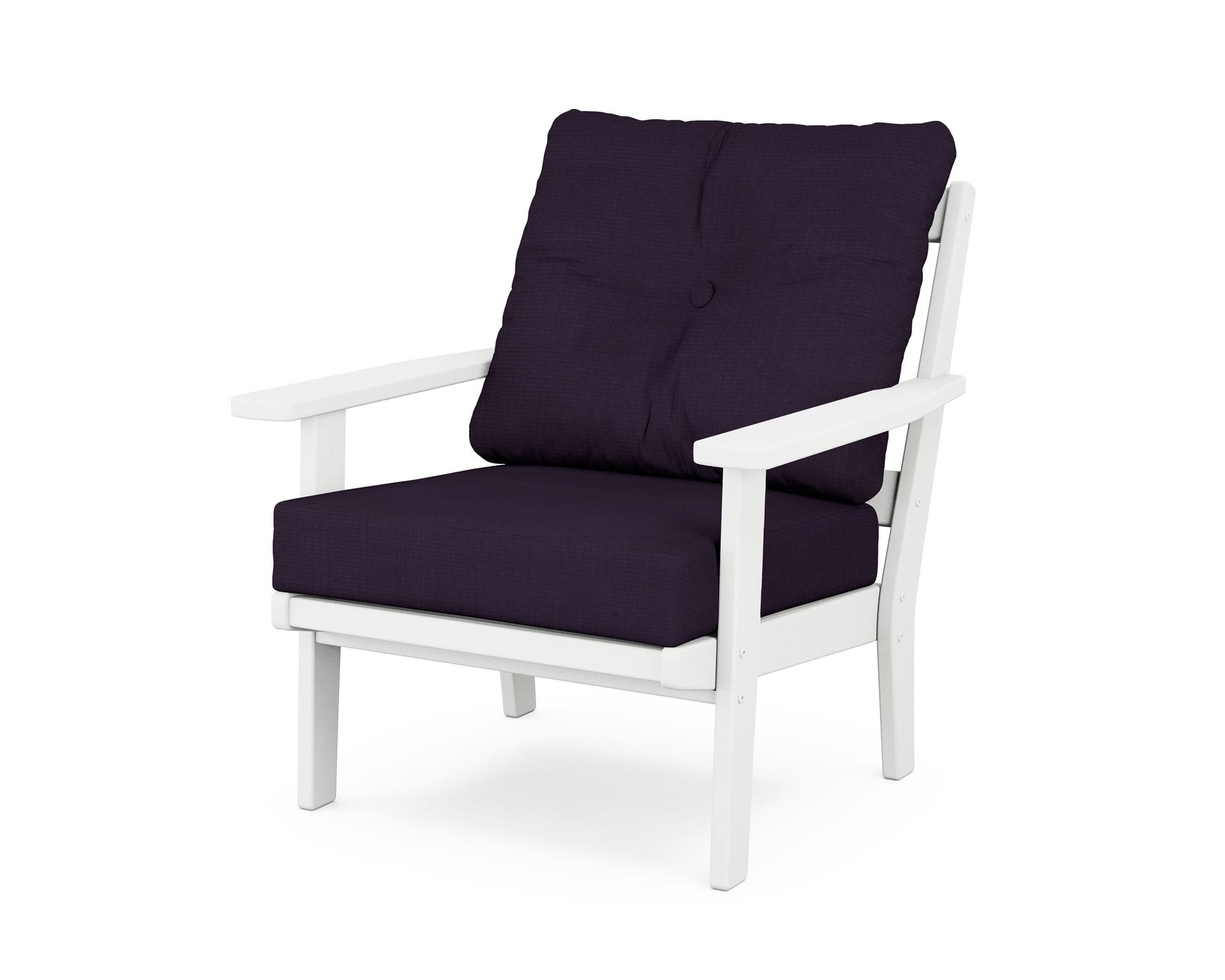 POLYWOOD Oxford White HDPE Frame Stationary Conversation Chair with Black Slat Seat